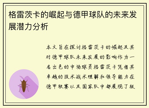 格雷茨卡的崛起与德甲球队的未来发展潜力分析