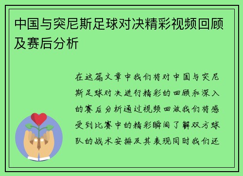 中国与突尼斯足球对决精彩视频回顾及赛后分析